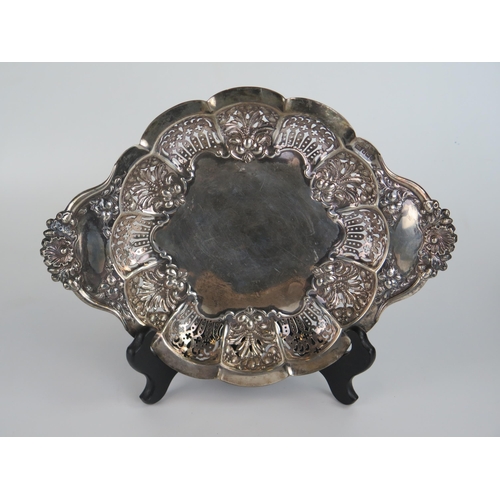 651 - Edward VII Silver Two Handled Dish with pierced and embossed foliate decoration, 27mm to handles, Sh... 