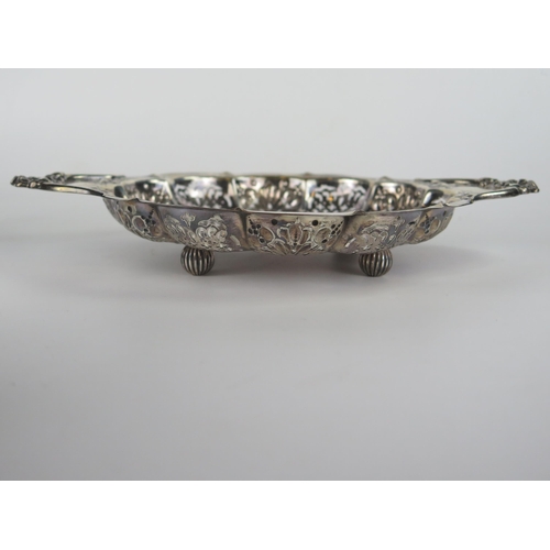 651 - Edward VII Silver Two Handled Dish with pierced and embossed foliate decoration, 27mm to handles, Sh... 