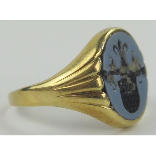 66 - Unmarked 18ct Gold Signet Ring, size T, 6.5g. Matric A/F