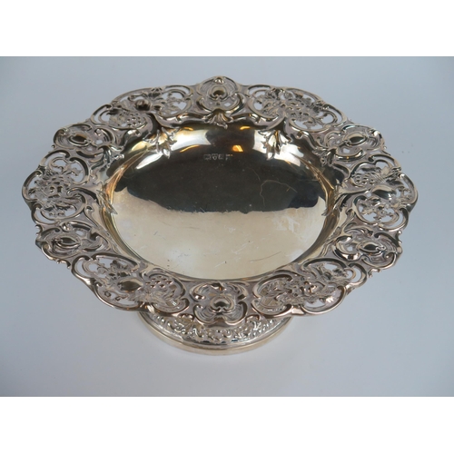 663 - Edward VII Silver Stemmed Fruit Dish with embossed foliate and pierced decoration, 27cm diam. x 9cm ... 