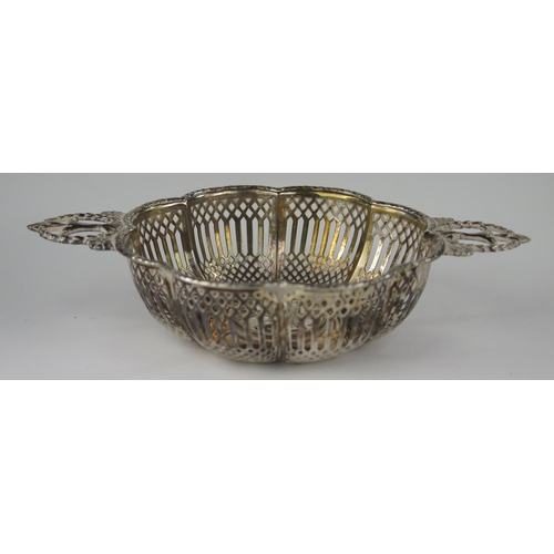 664 - George V Silver Two Handled Bonbon Dish with pierced decoration and inset Victorian silver coin, 19c... 