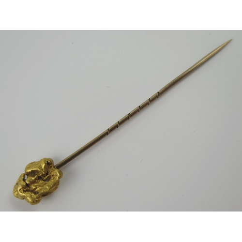 73 - A Gold Nugget Pin, nugget 13 x 10mm, 74mm long, 6.5g