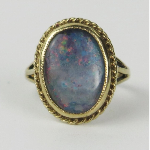 75b - 9ct Gold and Opal Doublet Dress Ring, size G, 2.7g