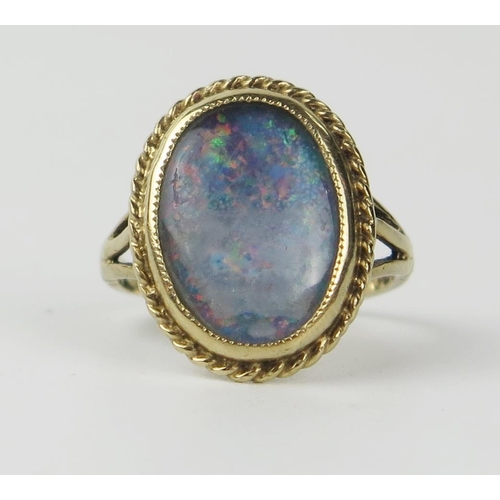 75b - 9ct Gold and Opal Doublet Dress Ring, size G, 2.7g