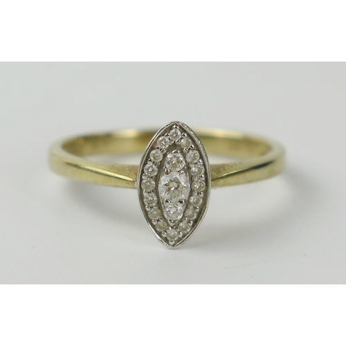 75d - 9ct Gold and Diamond Marquis Ring, .15ct, size N, 1.7g