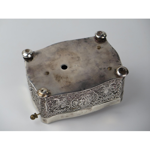 765 - Silver Bird Box Automaton with embossed putti and foliate decoration, c. 11(w)x6(h)x8(d)cm