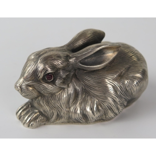 767 - Russian Silver Rabbit or Hare with cabochon eyes, 69mm long, 57.6g