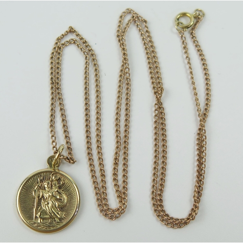77 - 9ct Gold St. Christopher Pendant (18mm diam.) and on a 25
