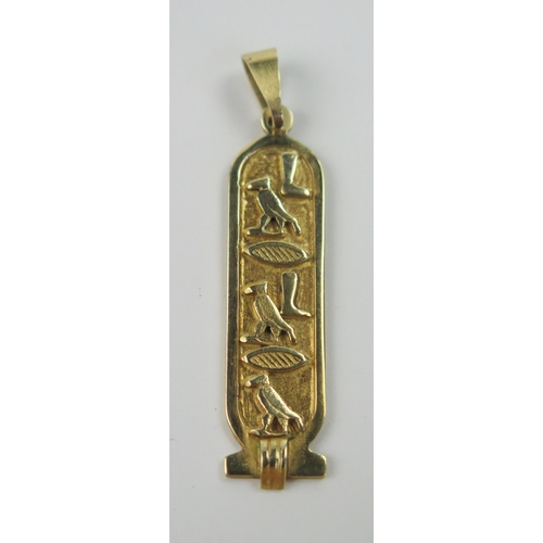 89 - 18ct Gold Egyptian Hieroglyph Pendant, 48mm drop, 5.1g