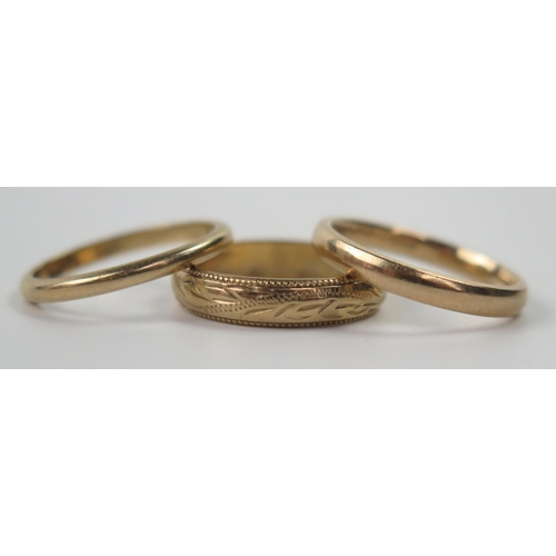 96 - Three 9ct Gold Wedding Bands, 2x K.5 and K, 5.6g