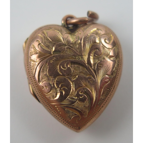 97 - 9ct Gold Heart Shaped Hinged Pendant Locket, c. 25mm drop, 3.8g