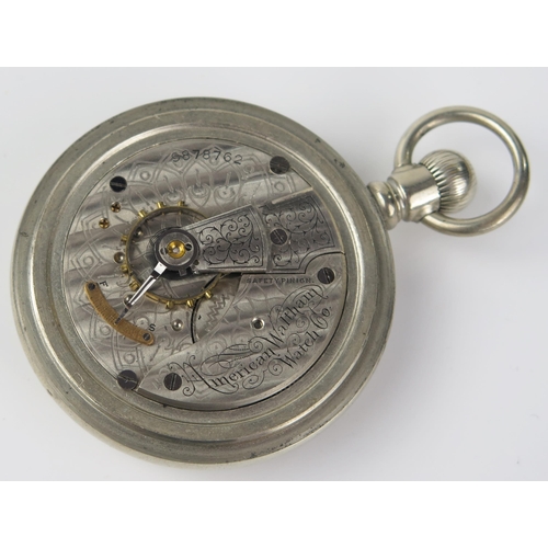 489b - Waltham Screw Back Keyless Pocket Watch, running