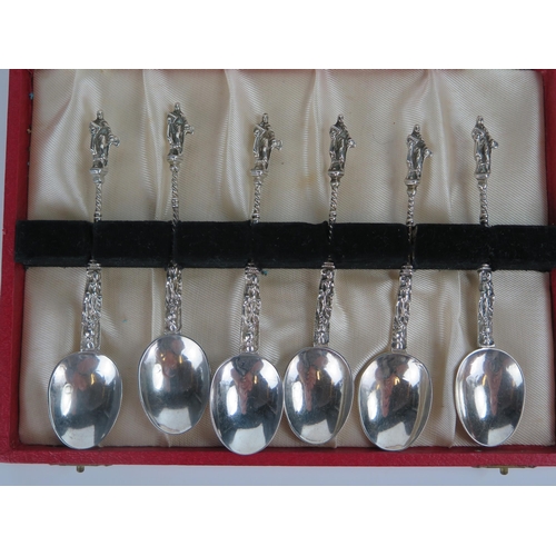 502 - A Cased Set of Six Silver Apostle Top Teaspoons, 12.5cm, 108g