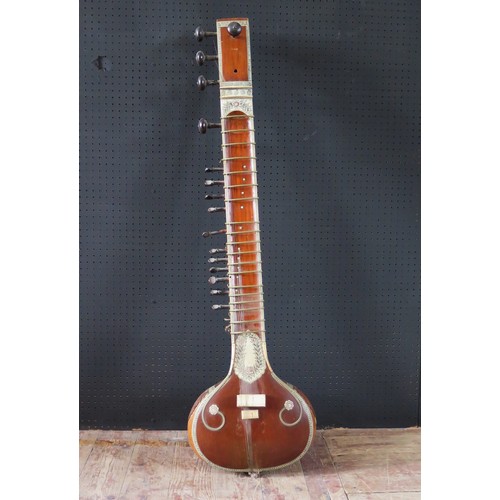 2710 - An Indian Sitar beautifully decorated with bone inlay and carvings - missing two tuning pegs