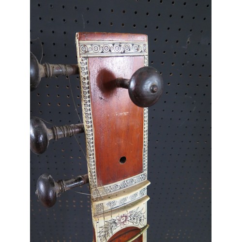 2710 - An Indian Sitar beautifully decorated with bone inlay and carvings - missing two tuning pegs