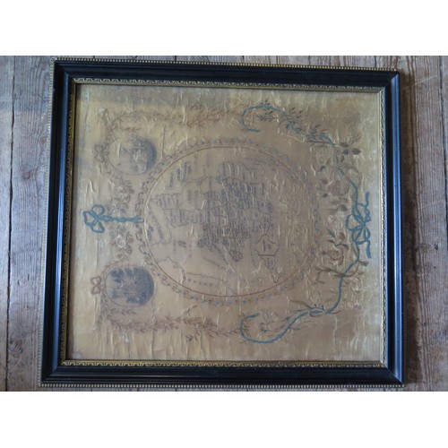 1101 - C19th Reverse Painting on glass, Landscape scene A/F, 44 x 36cm, F & G and a Framed Silk Map of Engl... 