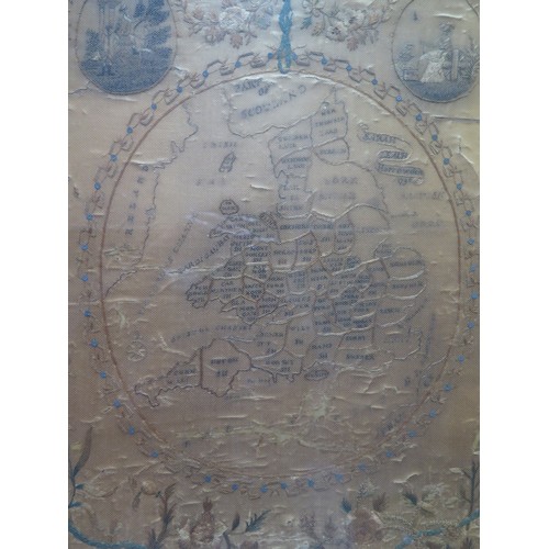 1101 - C19th Reverse Painting on glass, Landscape scene A/F, 44 x 36cm, F & G and a Framed Silk Map of Engl... 