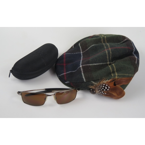 1140 - A Pair of Oakley Square Wire Sunglasses with Dark Chrome Frame and Barbour Tartan Hat
