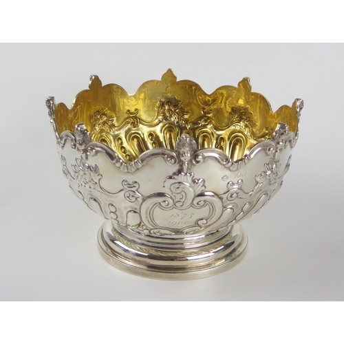 658 - Victorian Silver Monteith or  Punch Bowl with embossed gadrooned and foliate decoration, gilt lined,... 