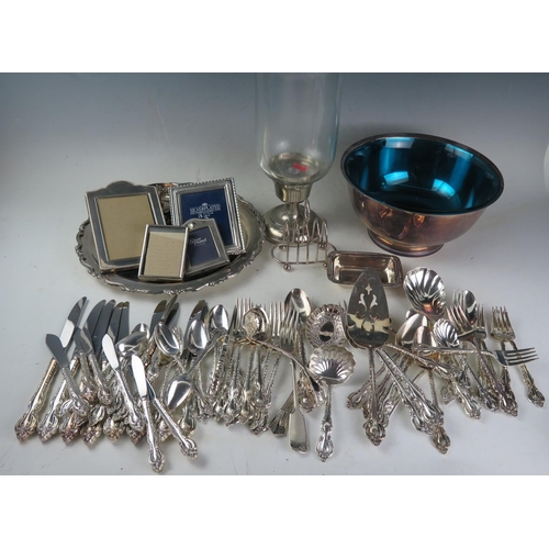 736 - Selection of Silver Plate including International Deep Silver flatware, tray, photograph frames, etc... 