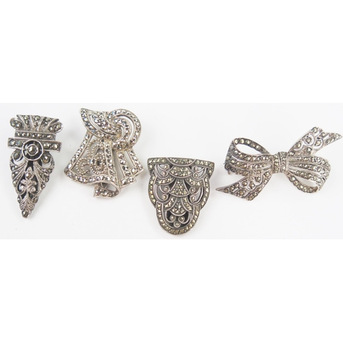 366 - Silver and Marcasite Clips and Brooch