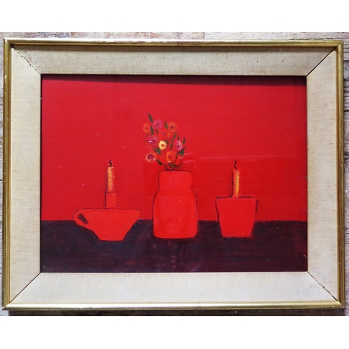 1015 - Fred Uhlman (German 1901 - 1985), 'Still Life with Two Candles', Oil on Board, Signature and Labels ... 