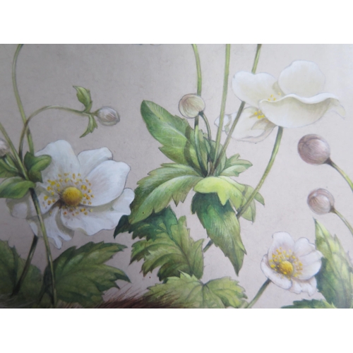 1025A - Lesley Anne Ivory (b.1934) Prolific Painter of Cats, watercolour study of a cat amongst anemones, si... 