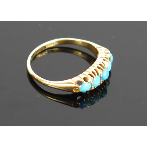 108 - 18ct Gold and Turquoise Five Stone Ring, size L, 2.6g