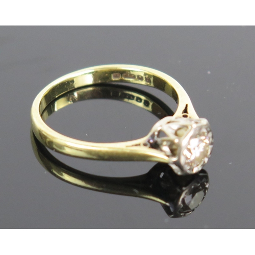 109 - 18ct Gold and Diamond Illusion Set Solitaire Ring, size N.5, 3.1g