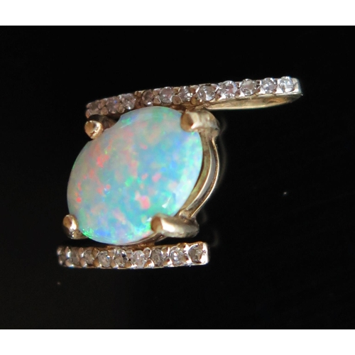 127 - 9ct Opal and Diamond Pendant, 18mm drop, 1.3g