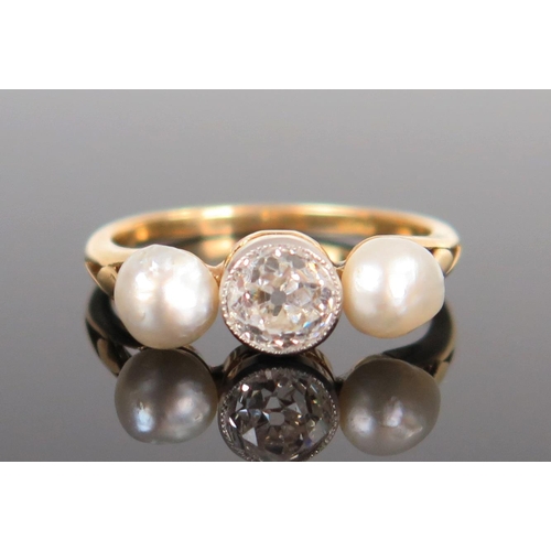 134 - Natural Pearl and Millegrain Set Diamond Ring, size N, 3.25g. Sold with Anchor Gemmological Report s... 