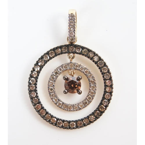 135 - 14K Champagne and Diamond Target Pendant, c. 38mm drop, 1.9g