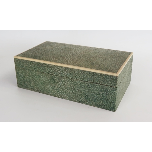 1439 - An Art Deco Shagreen cigarette box, of rectangular form, bone strung, 6x10x18cm.