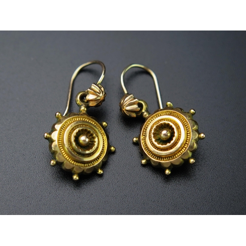 170 - Pair of 9ct Gold Target Pendant Earrings, 27mm drop