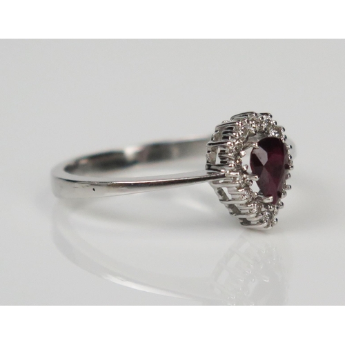 182 - 18ct White Gold, Spinel and Diamond Pear Shaped Ring, c. 6x4mm stone, size R.5, 3.4g