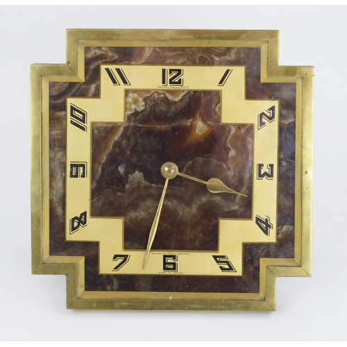 1852 - Hamilton & Co. Ltd. Art Deco Gilt Brass and Agate Mounted Easel Back Desk Clock, made in France, 8