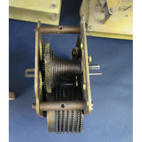 1858 - Tame Side Single Fusee Clock Movement, four other movements and box of clock spares and tools