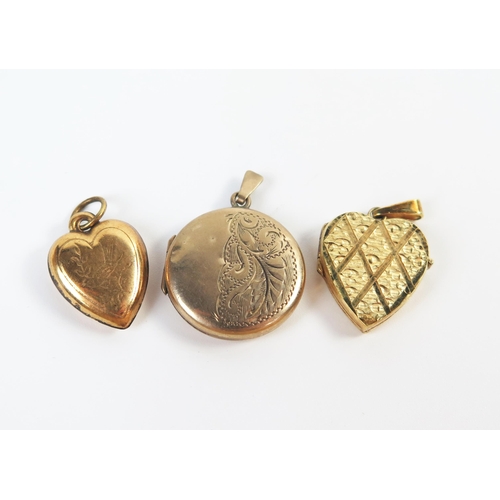 197 - 9ct Gold Front and Back Circular Locket (22mm diam., 3.6g), 9ct rolled gold heart shaped locket and ... 