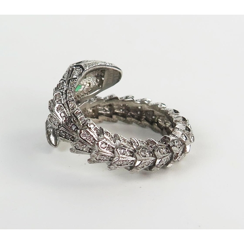 216 - Silver and Paste Snake Ring, marked MASTER, size R, 8.1g