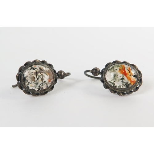 223 - Pair of Victorian Moss Agate Earrings, c. 16mm drop