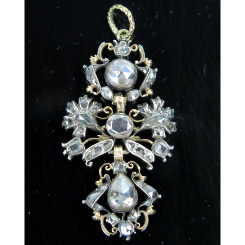 24 - Rare 18th Century Baroque Diamond Pendant, the old cut foil backed stones cut in a variety of shapes... 