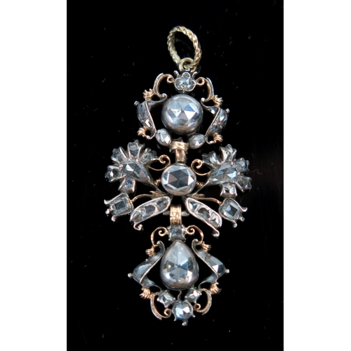 24 - Rare 18th Century Baroque Diamond Pendant, the old cut foil backed stones cut in a variety of shapes... 