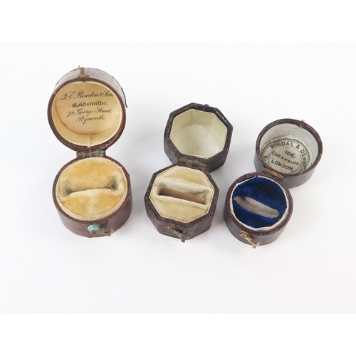 252 - Three Antique Leather Ring Boxes including Bowden & Sons of Plymouth, Kendal & Dent 106 Cheapside an... 