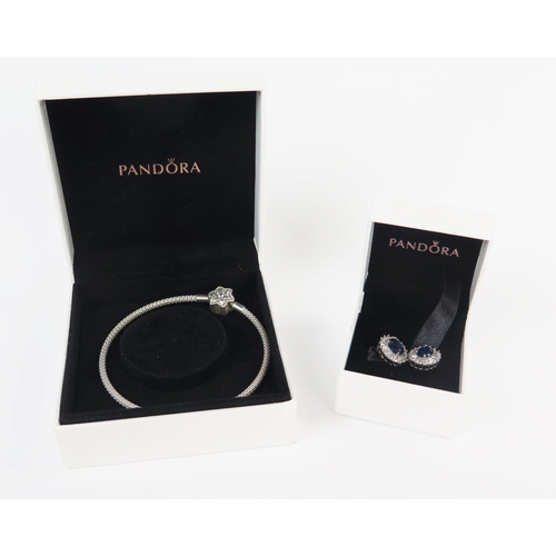 256 - PANDORA Sterling Silver 'Shine Bright' Bracelet (10.1g) and a pair of earrings