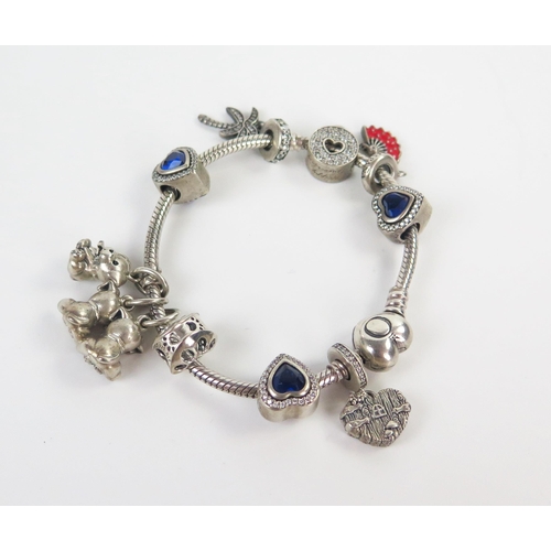 257 - PANDORA Sterling Silver Charm Bracelet, 50.1g