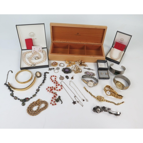 258 - Selection of Silver, Costume Jewellery and Watches including silver chains, pearl necklaces,