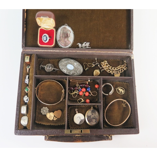 263 - Jewellery Box and Contents including set of five 19th century coral studs, lockets, cameo, etc.