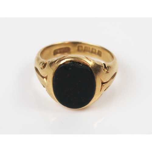 28 - Antique 18ct Gold and Bloodstone Signet Ring, London 1917, size Q, 10.1g. Stone with chip to edge