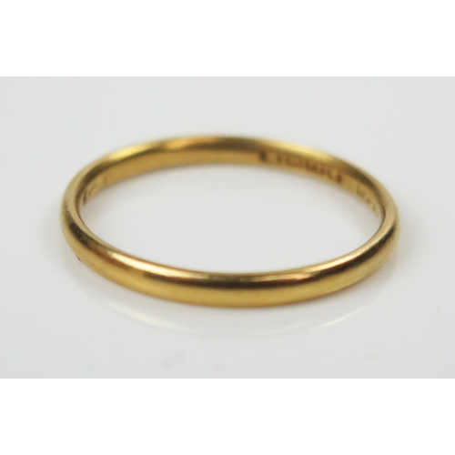 29 - 22ct Gold Wedding Band, 2mm wide, size O, Birmingham 1936, The Albion Chain Co., 2.3g