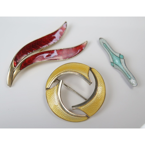 307 - Sterling Silver and Yellow Enamel Brooch (maker BJP, 37.5mm diam.), Norwegian Sterling silver and re... 